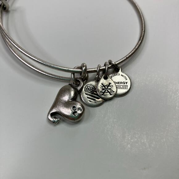 Alex & Ani Silver Cupid's Heart Bangle Charm Bracelet - Picture 2 of 3